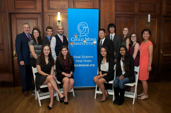 Back Row (L-R) standing: Dr. Harold Koplewicz, president, Child Mind Institute, Emily Garner, Columbia Grammar and Preparatory School, Matthew Cavallaro, Bay Ridge Preparatory School, Dr. Michael Michaelides, PhD, Postdoctoral Fellow, Mt. Sinai School of Medicine, Gene-Jack Wang, MD, Professor of Radiology, State University of New York at Stony Brook, Dante Natarelli, Robert Louis Stevenson School , Hopewell Rogers, Marymount School of New York, Alexandra Brown-Weissman, The Hewitt School, Cristina Lai, Great Neck South High School. From L-R front row seated: Leighton Braunstein, the Dalton School, Sarah Crawford, Notre Dame Academy, Sara Ragi, Dwight-Englewood School, Jill Shah, Riverdale Country School. 