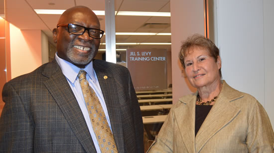 Current CSA President Ernest Logan with Jill Levy, CSA president 2000-2007, in front of the new Training Center that bears her name.