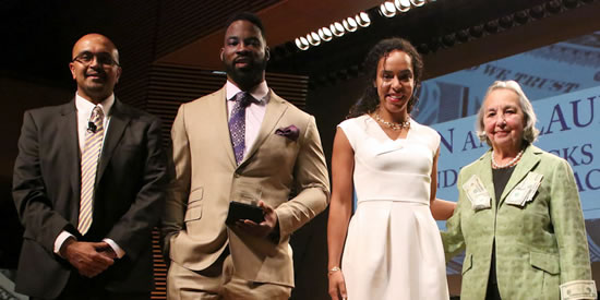 (L-R) Professor Anand Marri, Justin Tuck, Lauran Tuck & Joyce Cowin  