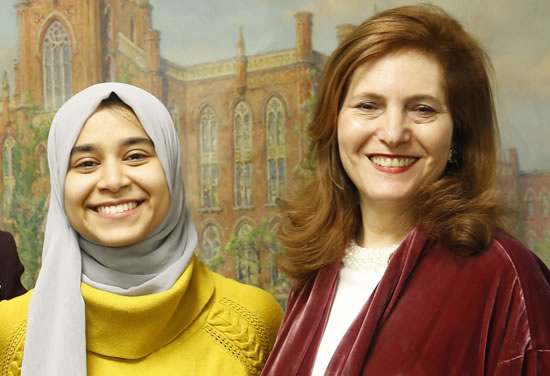 (L=R) Hunter College philosophy major Safia Mahjebin with Hunter College president Jennifer Raab 