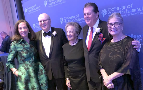 (L-R) Caroline Diamond Harrison (Advance Publisher); President William Fritz; Alice Diamond, Brian Laline, Editor, Staten Island Advance; and Jane Kurtin (Reporter who broke Willowbrook story) 